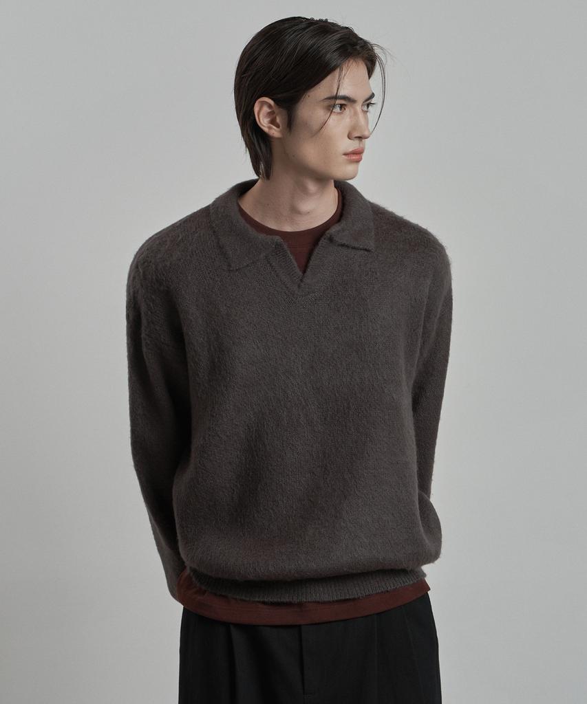 WORK ON BODY OFF Lanugo Semi-Overfit Brush Collar Knit [Charcoal]