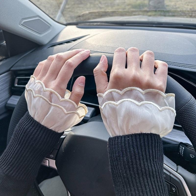 Wrist Cuffs Flared Ruffled Cuffs for For Shirt Sweater False Sleeve Ornaments Detachable Sleeves Cuffs Golden Brim