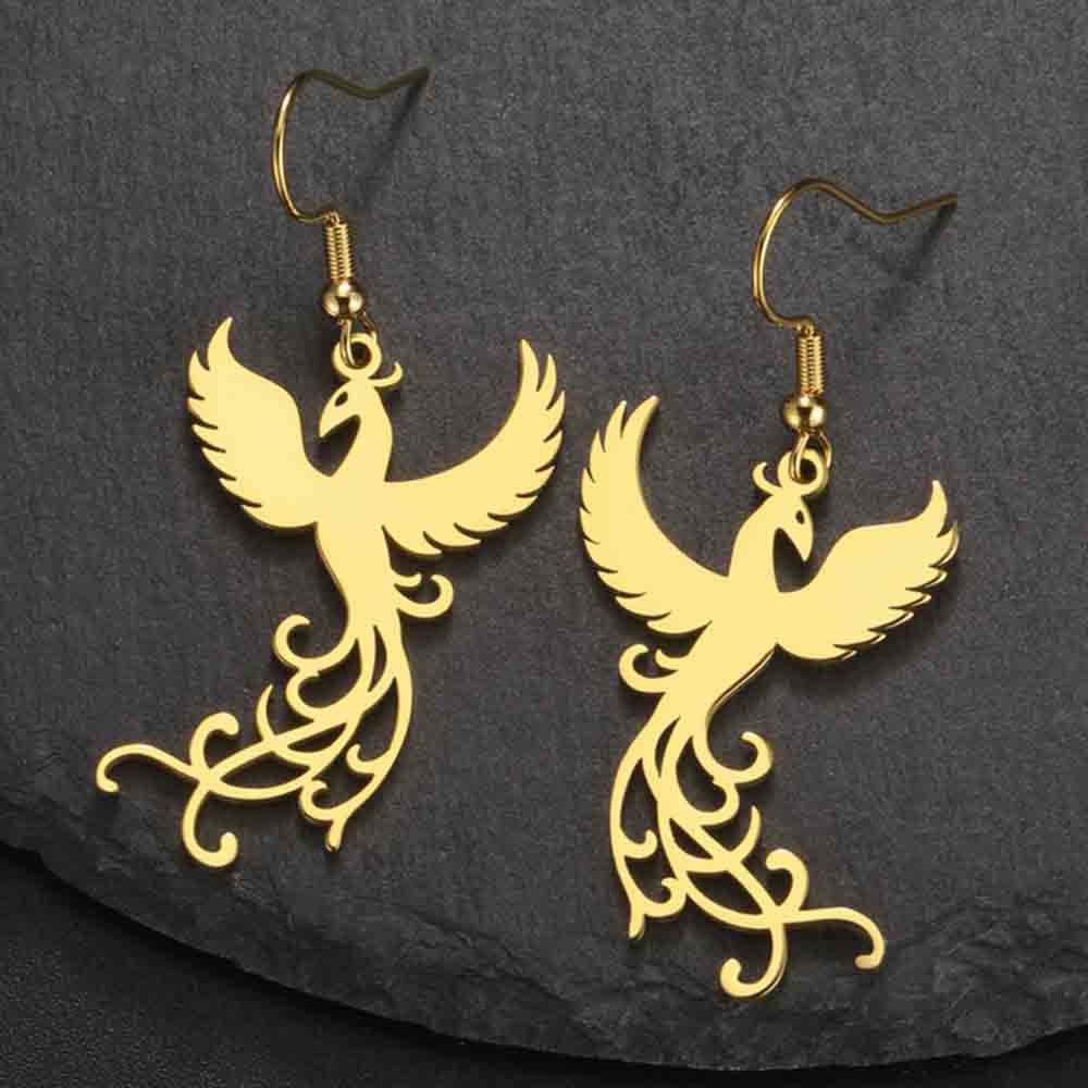 My Shape Orecchini pendenti a forma di fenice per donna Bellissimi orecchini pendenti a forma di uccello di fuoco, gioielli di moda in acciaio inossidabile per la festa della mamma
