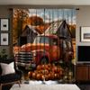 2pcs HD Thanksgiving Country Cottage Pumpkin Bus Curtain Yellow Tie Digital Printed Curtain Home Decor Style Decorate Living