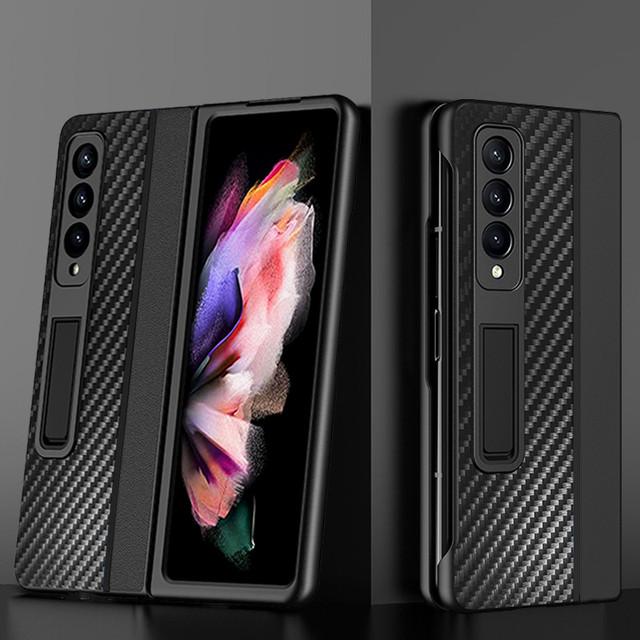 

Противоскользящий модный чехол из углеродного волокна для Samsung Galaxy Z Fold 3 Fold3 5g Fold2 Fold 2, чехол для мобильного телефона без отпечатков пальцев for Galaxy Z Fold 3 чёрный