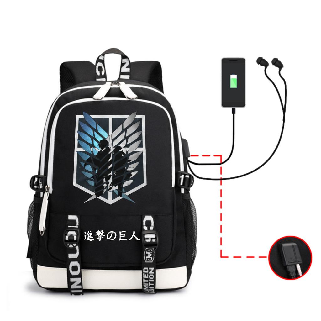 Anime Backpack Outdoor Male And Female Students Headphones Schoolbag Usb Backpack
