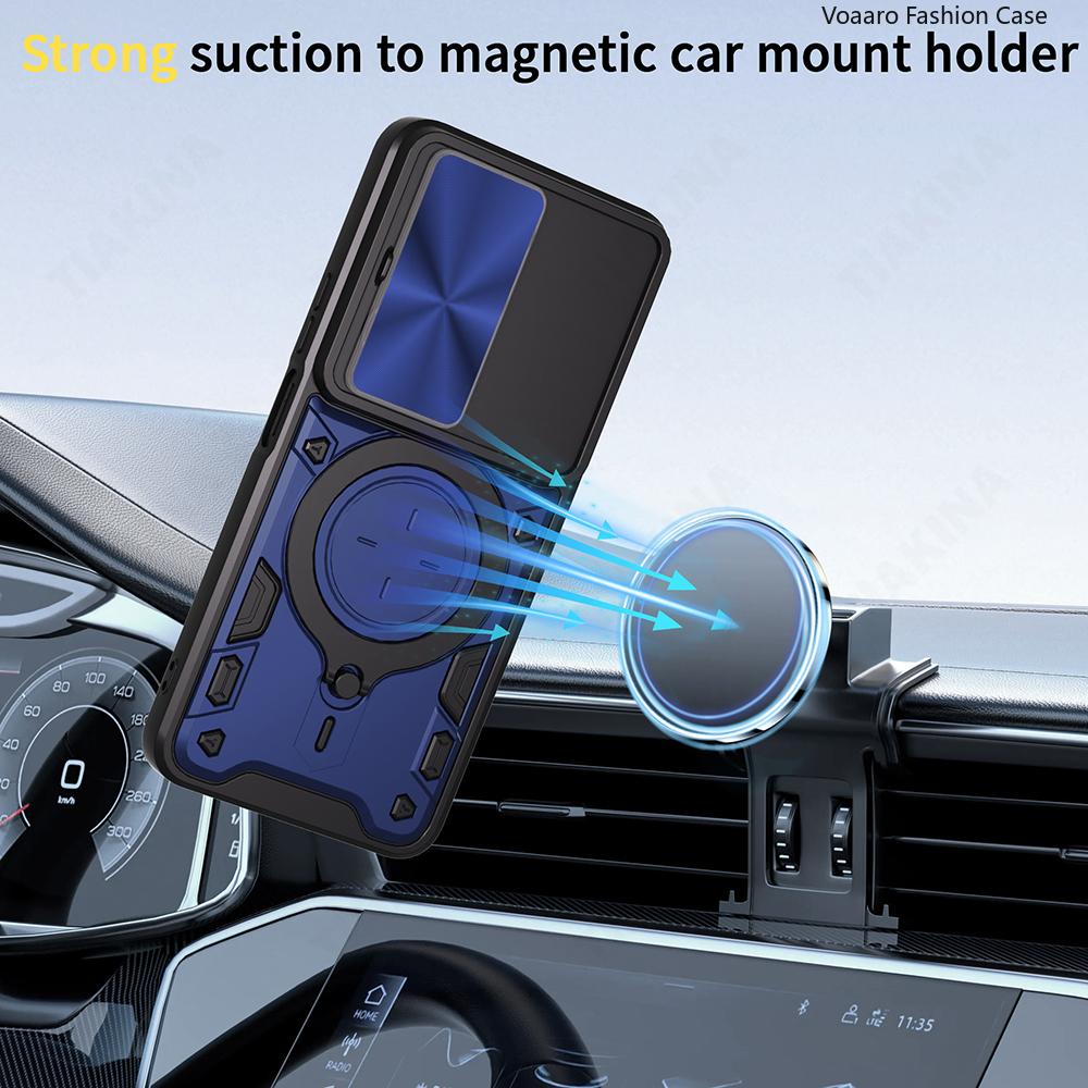Slide Lens Armor Funda for Vivo Y29 4G Global Case for Vivo T4X 5G India Y300t China Case Magnetic Ring Kickstand Holder Cover