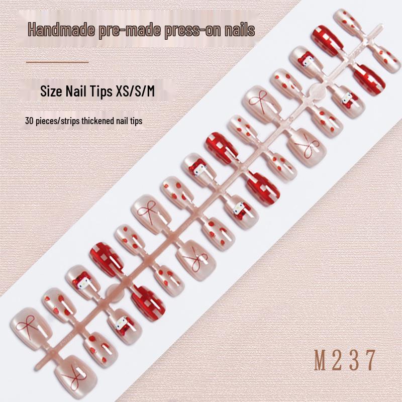 

Summer Strawberry Plaid Cat Eye Press-On Nails - 30 Cute Short Tips