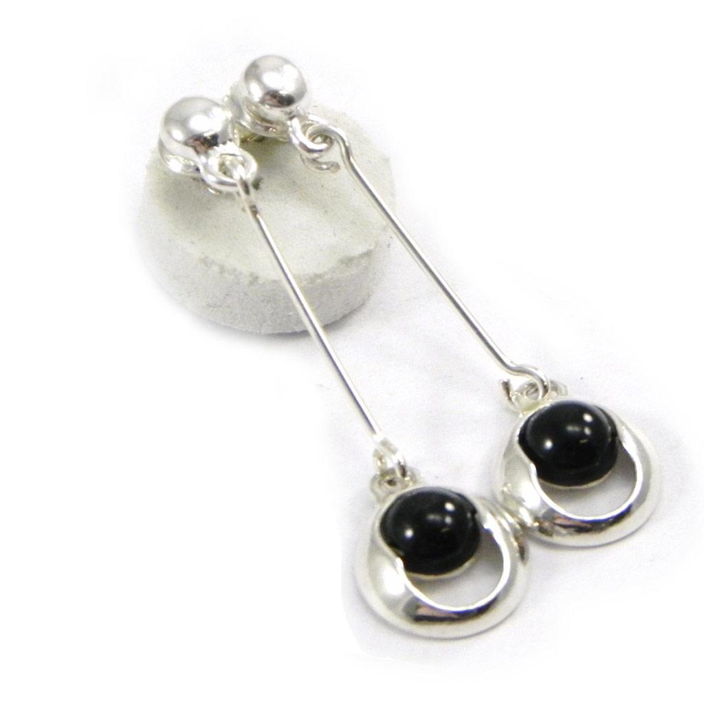 Les Trésors De Lily [I2566] - Boucles Argent 'Déesse Noir de Jais' noir argenté (rhodié) - 37x9 mm