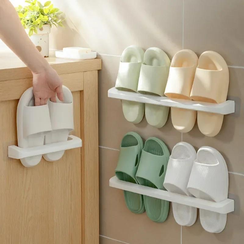 Wall-mounted Slipper Rack Non-porous Bathroom Shoe Organizer Durable Waterproof Strong Load-bearing Rack by Ecoco