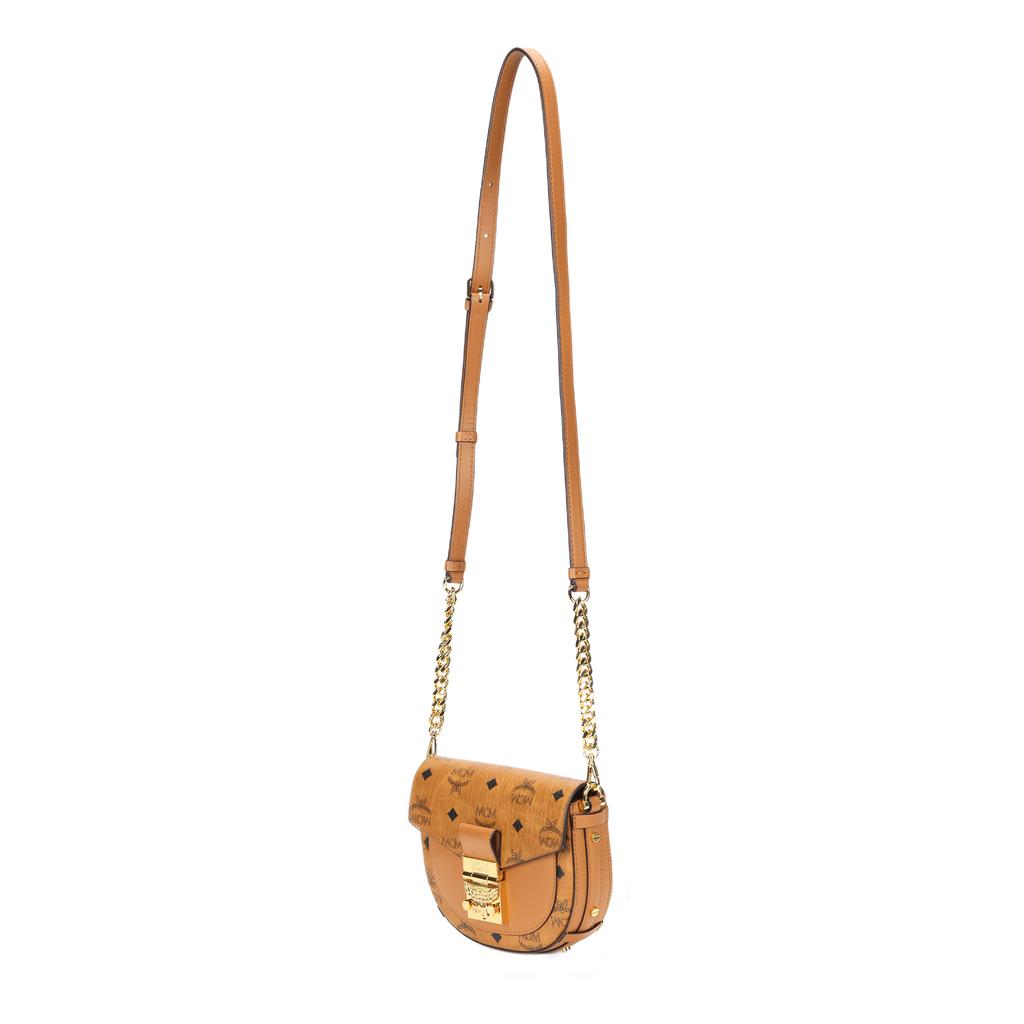 MCM Monogram Coated Canvas Chain Saddle Bag Mini Women Shoulder Bag Cognac MWRAAPA08CO001