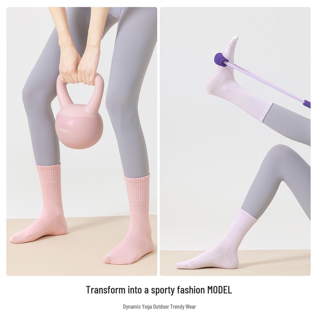 Women's Non-slip Mid-calf Pilates Yoga Socks - Grippy Cotton for Indoor Sports