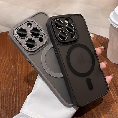 Funda de carga inalámbrica magnética con armadura mate Magsafe para iPhone 15, 14, 13, 12 y 11 Pro Max Plus, protección de lente a prueba de golpes