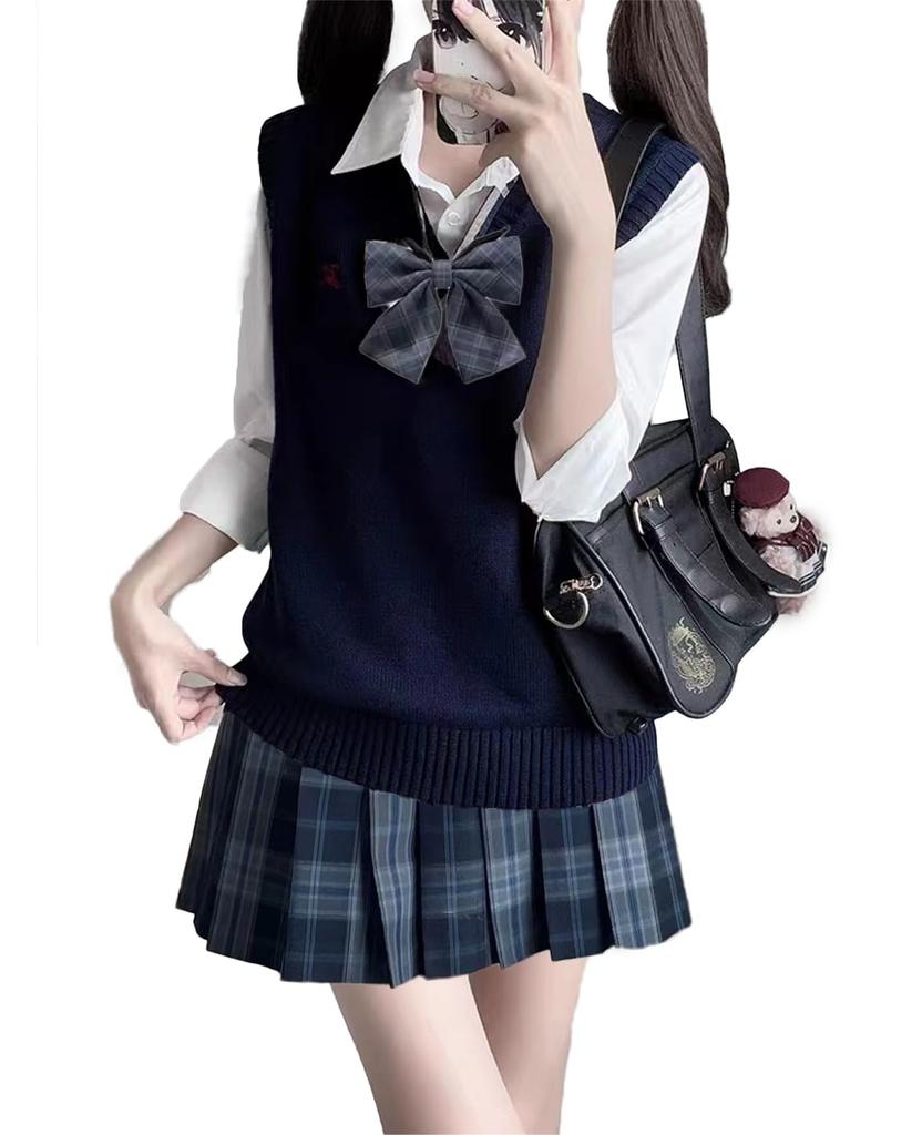 QOOLY Cosplay Uniform JK Halloween High School Girl Junior High School Student Party Long Size S 4-Piece Set, Skirt, Costume, Uniform, Uniform,