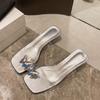 Fashion Square Toe Slippers Casual Shoes Transparent Heel Butterfly-Knot Slides Jelly Flip Flops Luxury Summer Block Glitter Crystal
