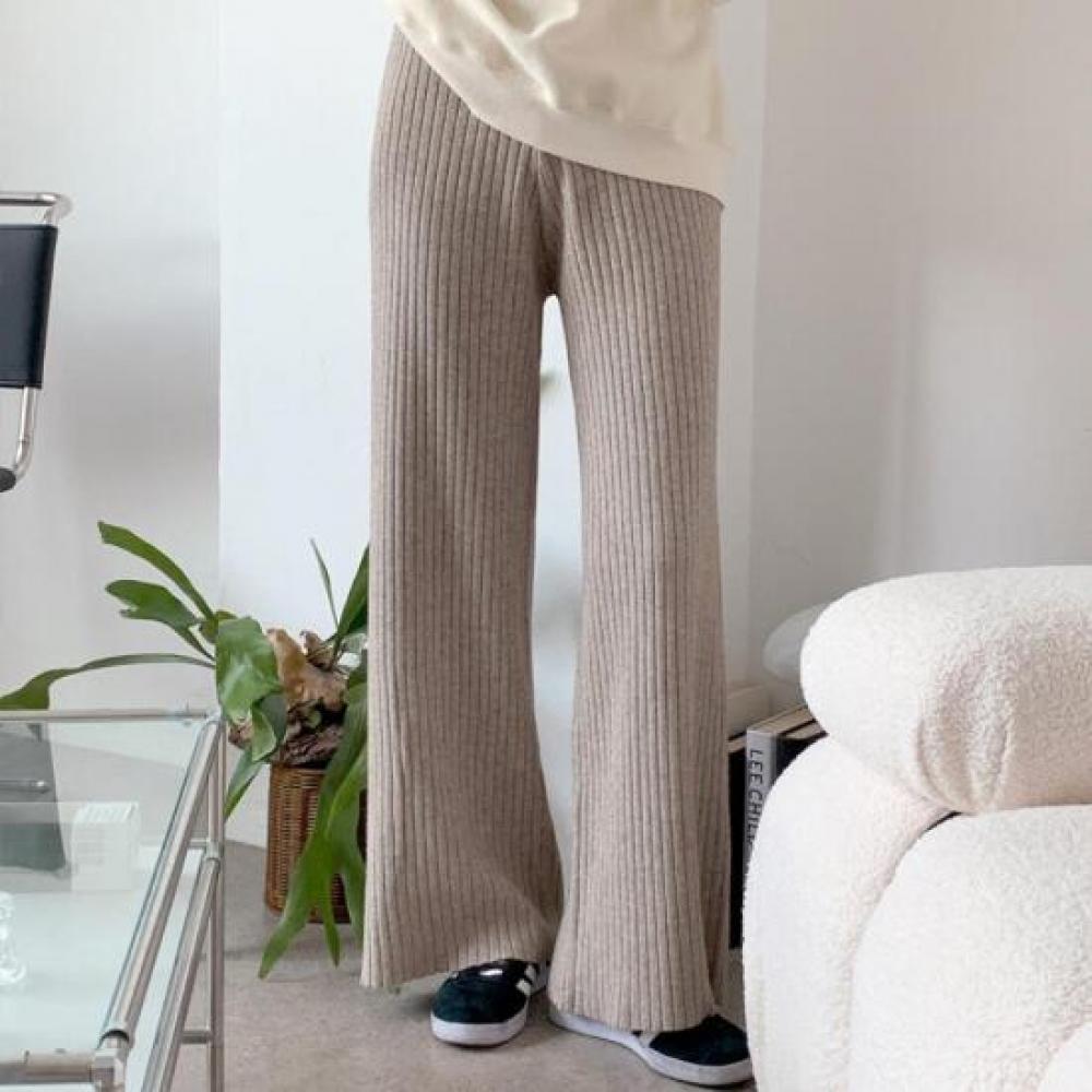 New Arrivals Open Run Women Wide Ribbed Banding Long Winter Pants