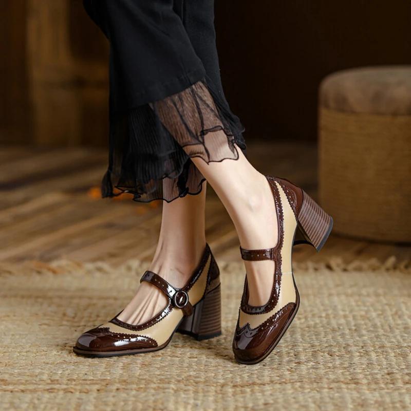 Fashion Spring/Fall Shoes Women Round Toe Chunky Heel Mary Janes Shoes Mixed Colors Women Pumps Patent Leather Shoes Classics High Heels
