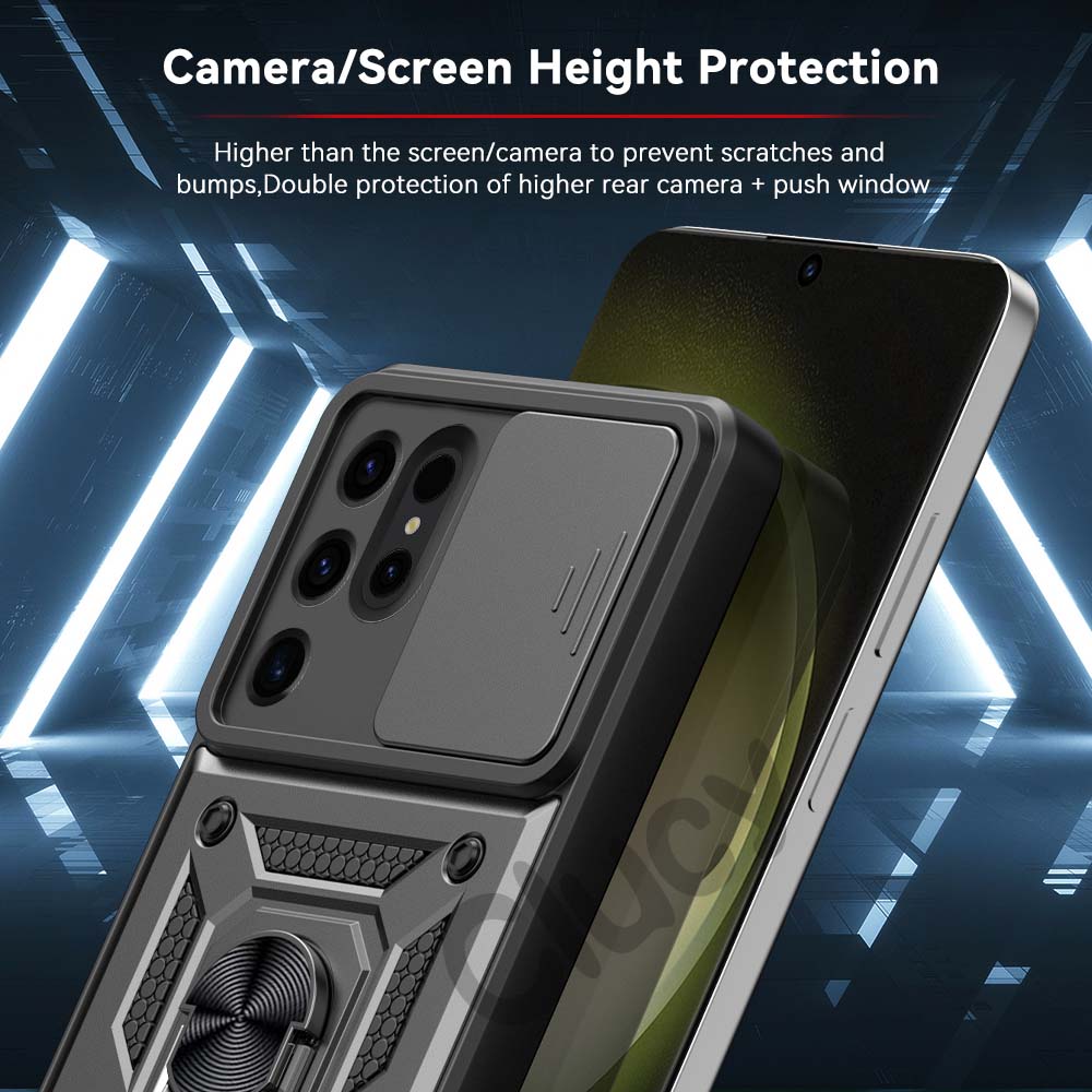 For Samsung Galaxy S24Ultra S23Plus S22 S21 Camera Shockproof Armor Case For Galaxy S23FE Car Magnetic Holder Ring Protect Cover