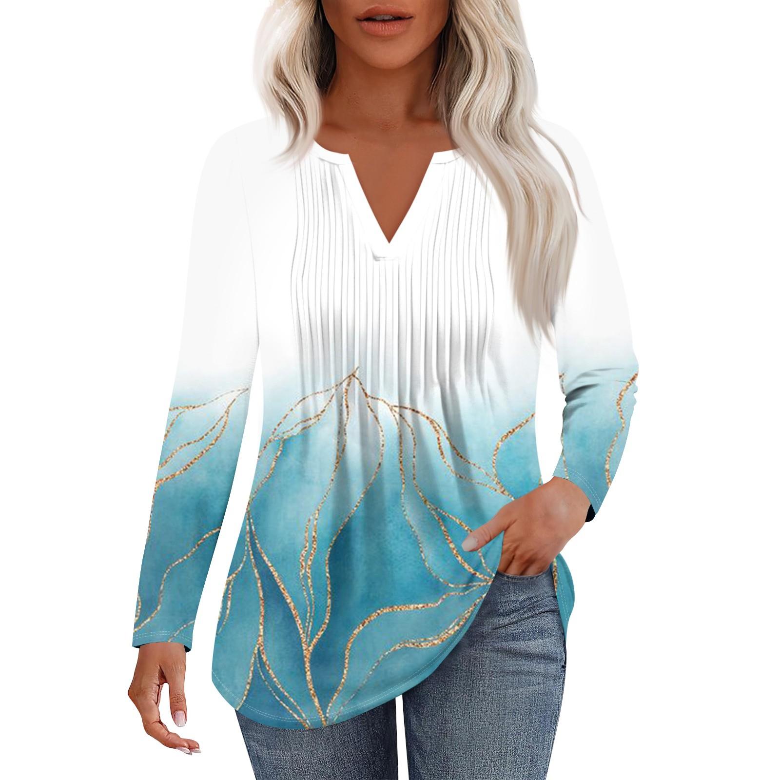 

Женская Мода Повседневная Плиссированная Футболка с V-образным Вырезом Однотонная с Длинным Рукавом Элегантные Топы XL белый