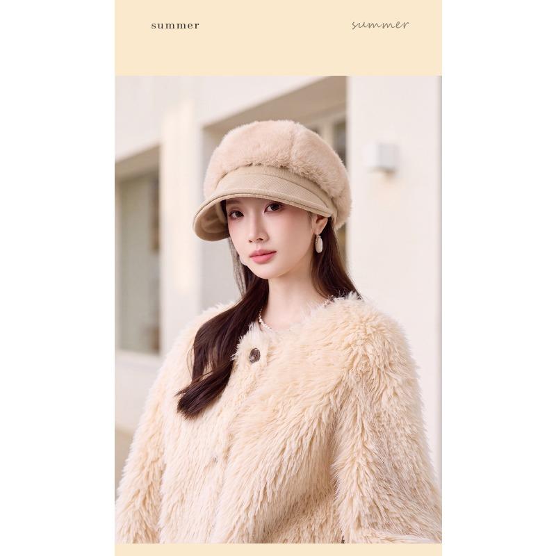 Women S Fleece Warm Octagonal Hat Retro Stitching Windproof