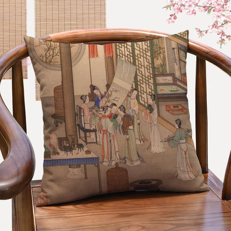 Qingyoutu New Chinese Classical Character Decorative Pillowcase Antique Lady Picture Throw Pillow Sofa Cushion Cover