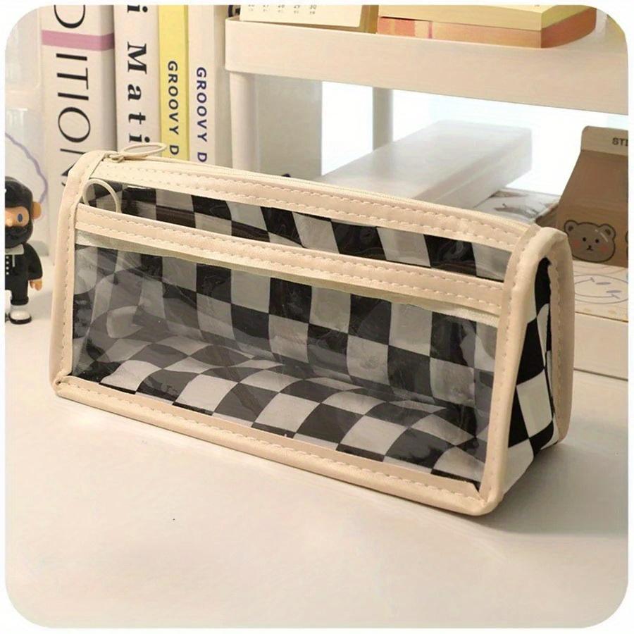 

Пенал Kawaii Велика місткість Сумка для ручок Шахівка Гратчаста сумка для олівців Студентські коробки для канцтоварів Шкільне приладдя чорний