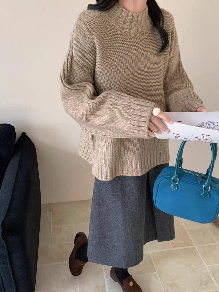 Women's Thick Pure Wool Turtleneck Sweater - Autumn/Winter Loose Knit Cashmere Style