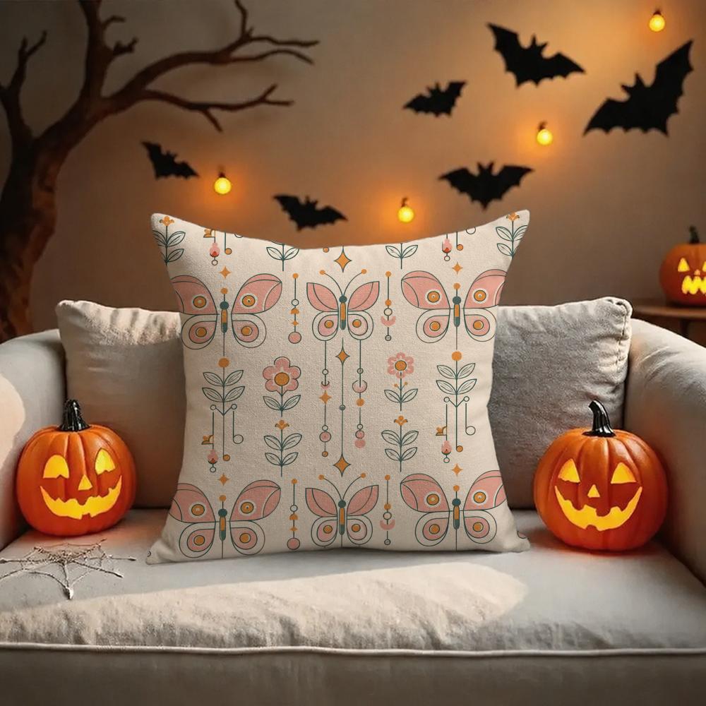 Boho Halloween Gift Cushion Cover Halloween Rustic Throw Pillow Covers, Cute Ghost Pumpkin Maple Leaf Cushion Covers