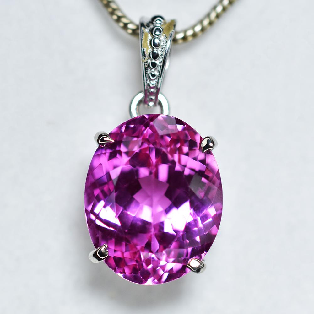 

925 Sterling Silver Pink Sapphire Pendant Natural Oval 29 Ct CERTIFIED Gemstone my.pd-06-k