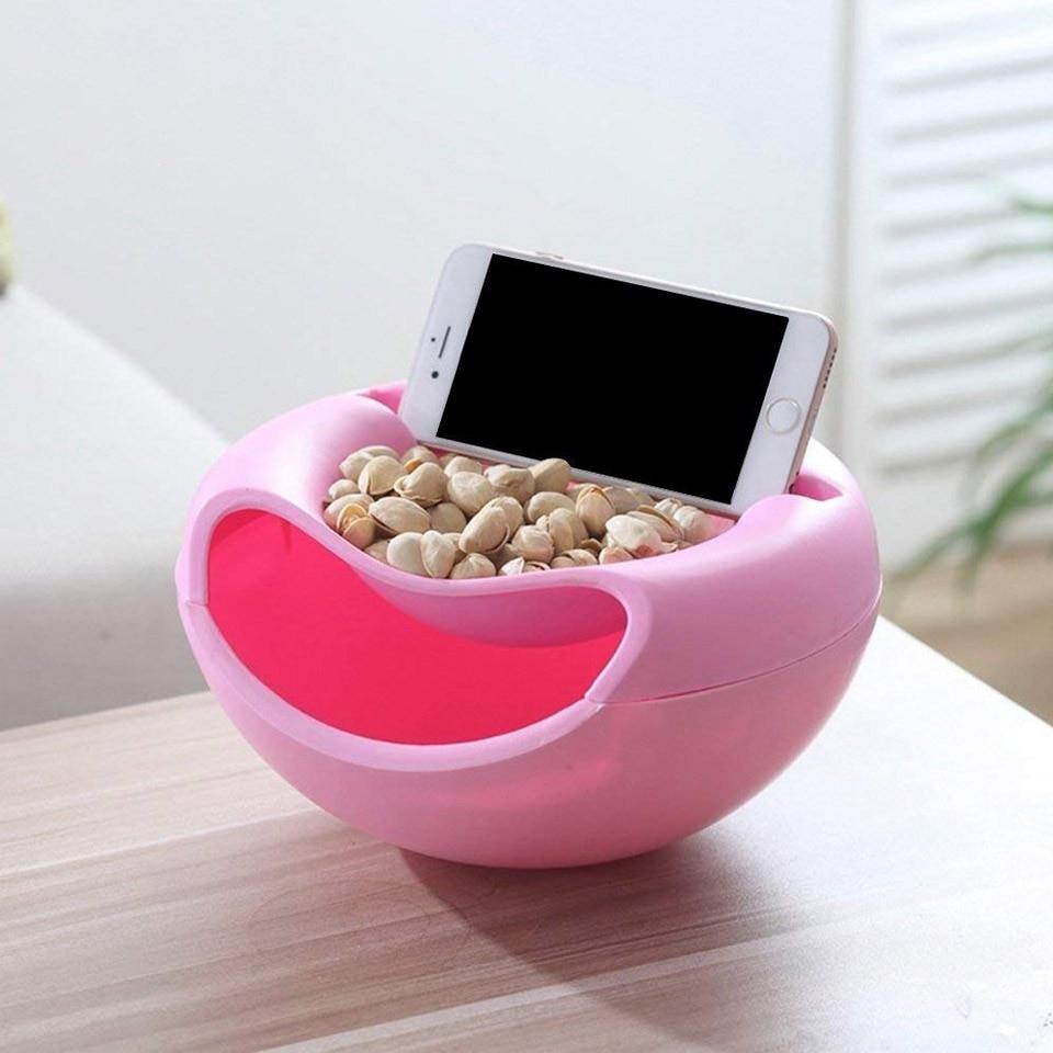 Creative Bowl Double Layer Dry Fruit Containers Snacks Seeds Storage Box Garbage Holder Plate Dish Organizer with Phone Holde