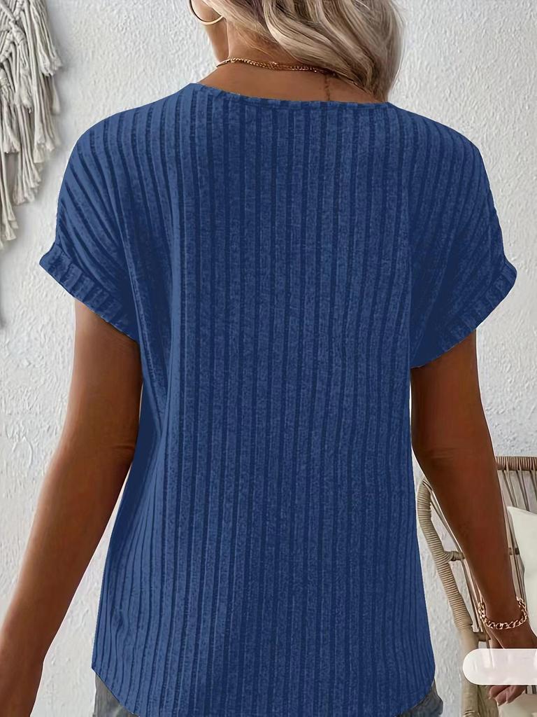 2025 Spring/Summer Women's Solid Color Zipper Short Sleeve Pullover T-Shirt Loose Top