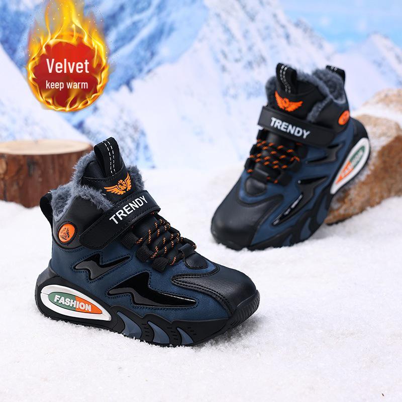 2025 Boys' Winter Sports Shoes: Cotton, Velvet-Lined, Leather-Style, Lightweight, and Warm