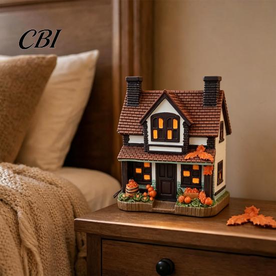 Veilleuse Ton Chaud Citrouilles Lumineuses Vintage Cottage, Figurine Manoir Lumineux Halloween, Décor Intérieur, Décoration Cheminée Automne Table Squelettique
