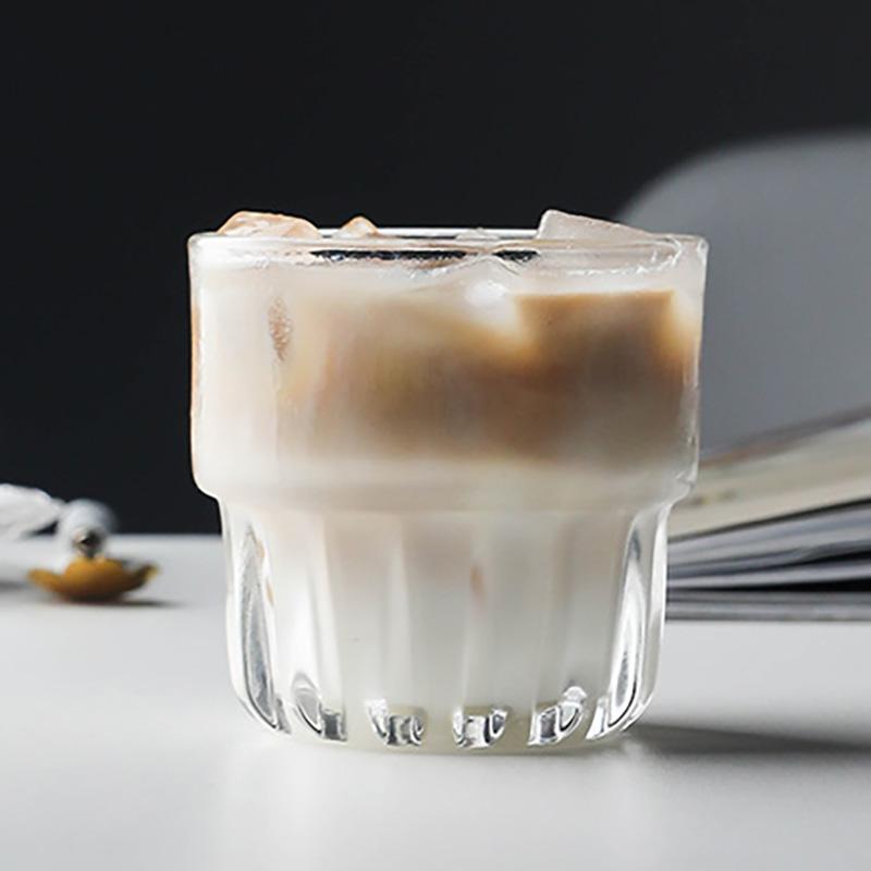 Leeseph Glas Kaffeetasse, Vintage Eis-Espressotassen Stapelbar Kaffeegläser für Latte Saft Milch Whiskey Soda Tee Wein Geschenk
