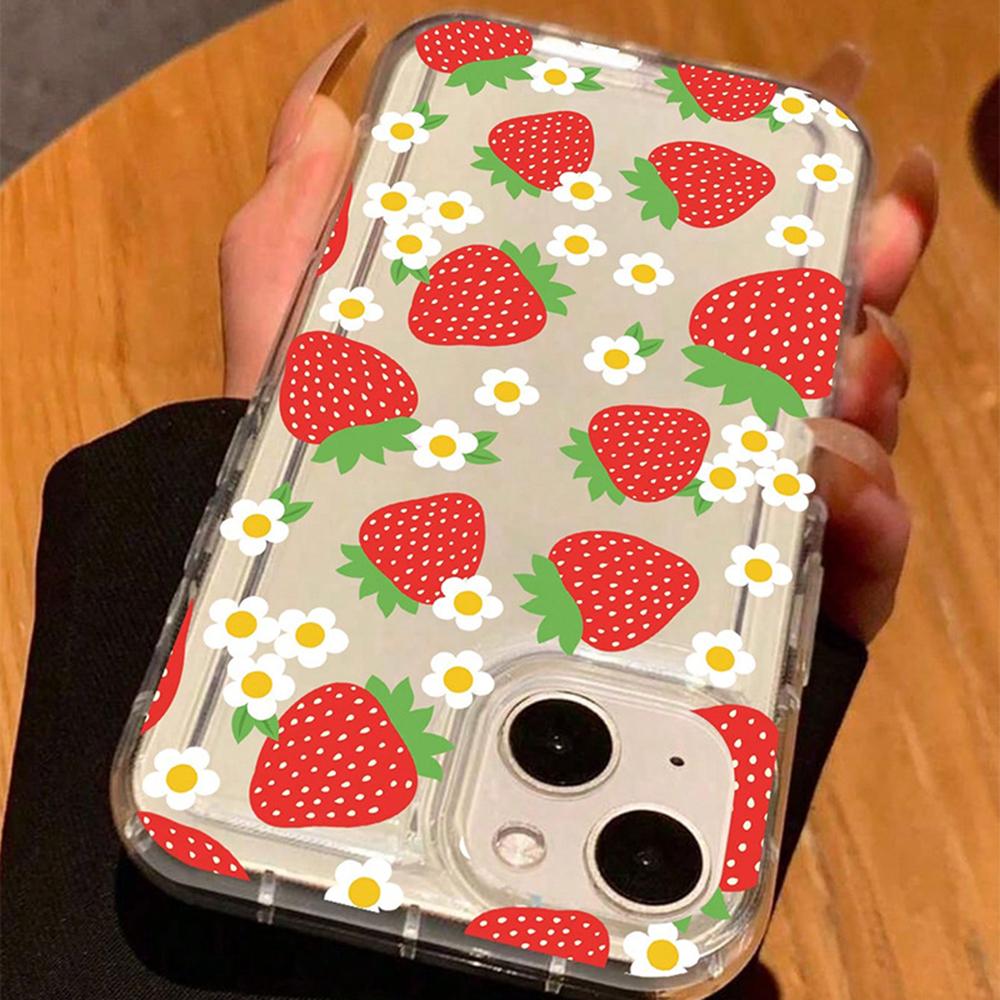 For iPhone 15 Phone Cases Soft TPU Mobile Back Cover with Strawberry Imprinted