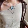 Luxury Blue Flower Collarbone Chain High-end Brilliant Jewelry Stacked Beaded Lilium Necklace Multi-layered Chrysanthemum