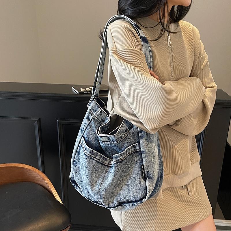 Denimveske Dame Skulderveske Stor Kapasitet Pendler Crossbody-veske