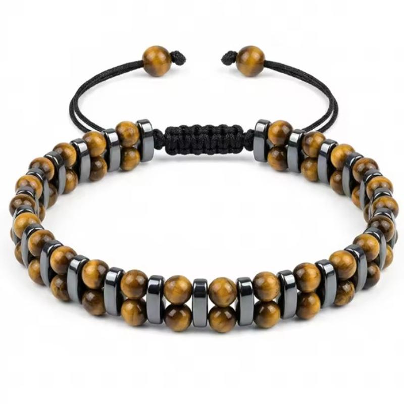 Turquoise Hematite Double Layer Bracelet – Adjustable Braided Jewelry, Protection Strength Gift for Men & Women