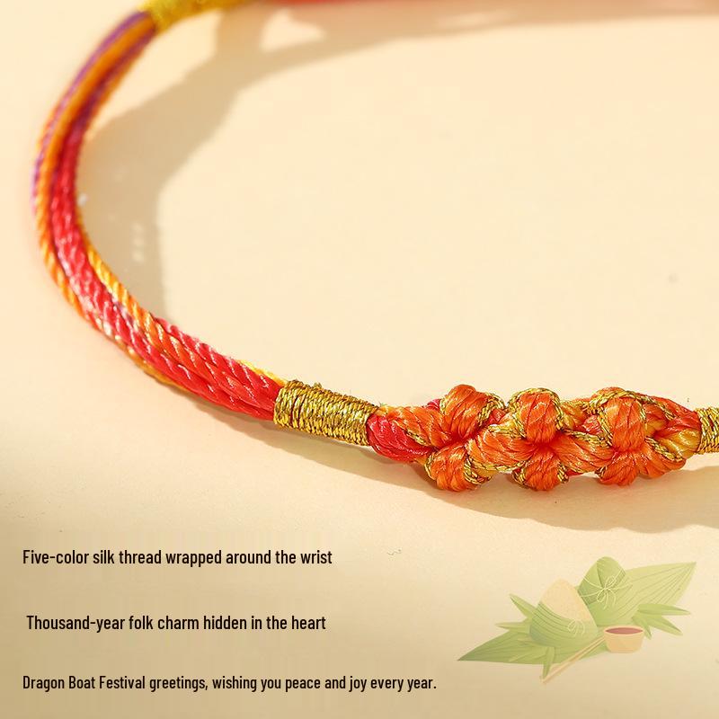 Five-Color Dragon Boat Festival Longevity Thread Bracelet with Peach Blossom Knot, Unisex DIY Hand Rope Gift