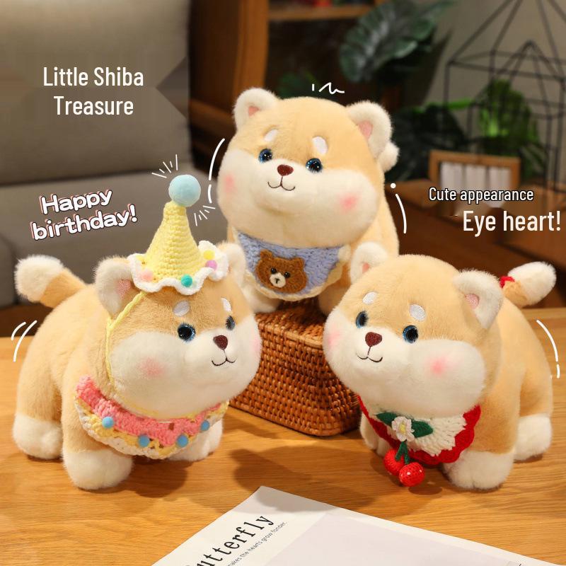 Shiba Inu Puppy Plush with Birthday Cake Hat - Cute Comfort Toy for Kids