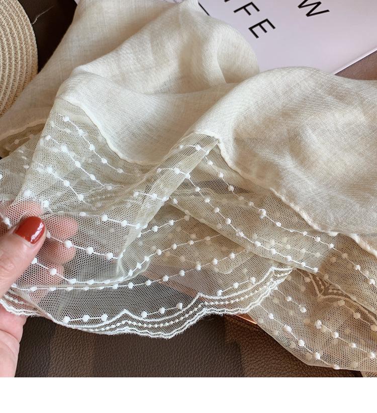 Lace Cotton and Linen Scarf for Women 140x40cm Summer Neck Protection Shawl Travel Scarf