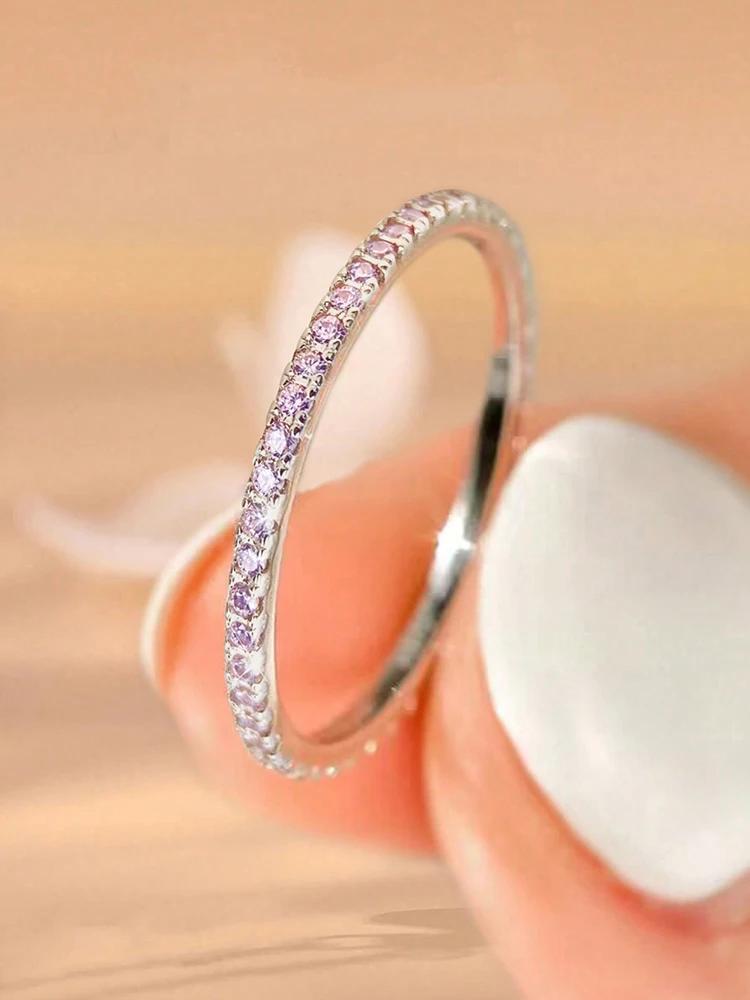 Genuine Copper 1.4Mm Simplicity Fashion Full Zircon Stackable Plain Ring Design For Women Daily Party Personalized High-Grade Jewelry Creation