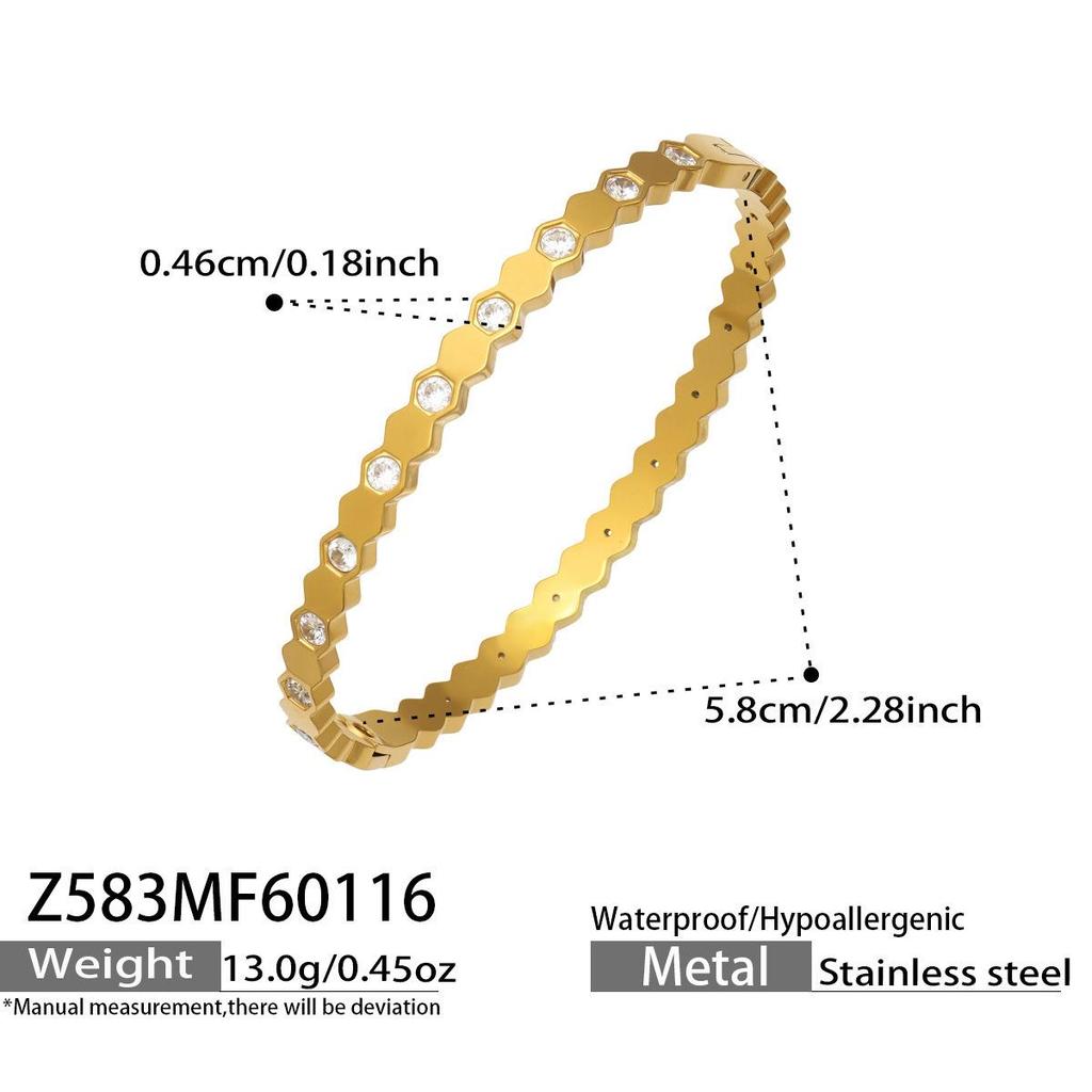 Stainless Steel Geometric Zirconia Bracelet - Chic European American Cross-Border Style Set
