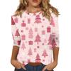 Women's O-Neck 3/4 Sleeve Christmas Print Top