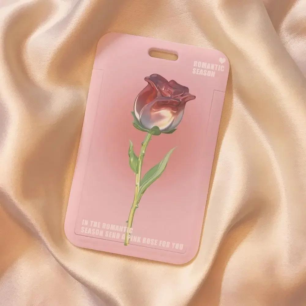 

Ins Rose Tulip Flower ID Card Holder Kpop Star Photo Card Display Case Cute Student Subway Bus Card Protective Case with Lanyard