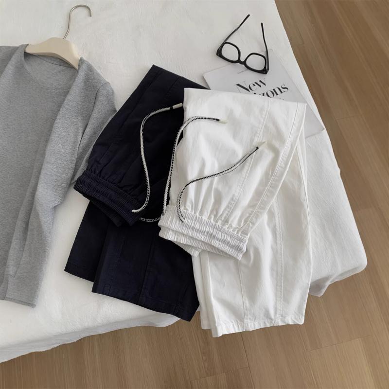 2026 Spring/Summer Vintage Washed Cotton Pants for Women, Korean Style Wide-Leg Cropped Pants