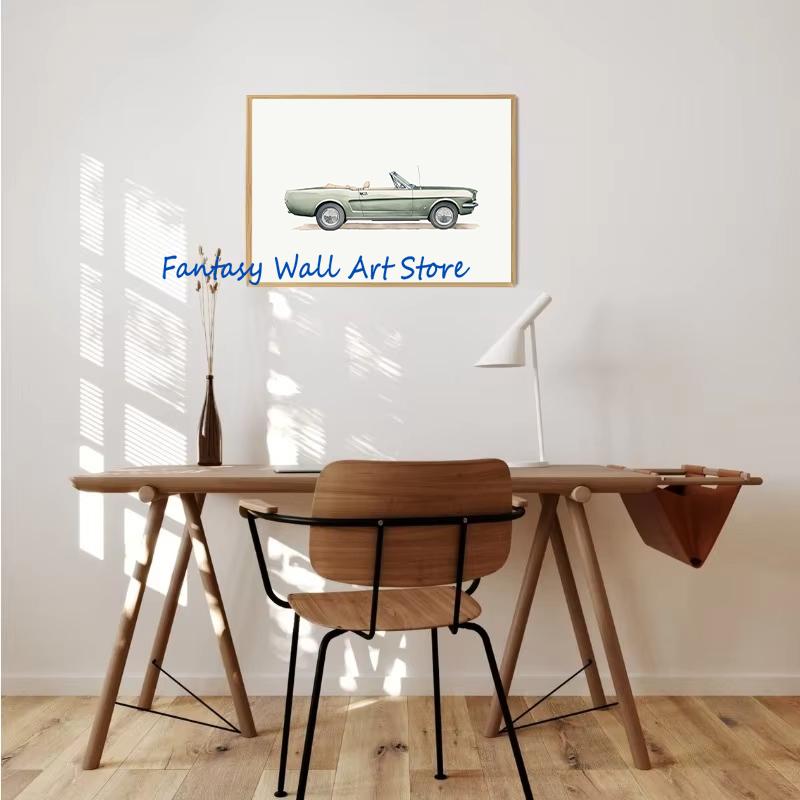 Green Yellow Classic Cars Prints Vertical Car Poster Canvas Printing Boys Room Sage Green Classic Cars Art Decor Kids Room Decor