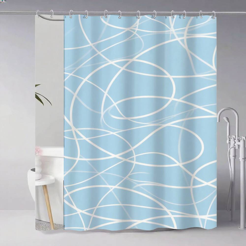 Soft Curvy Line Geometric Minimalist Patterns Shower Curtain, Bathroom Decorative Shower Curtain, Waterproof Curtain With Hooks