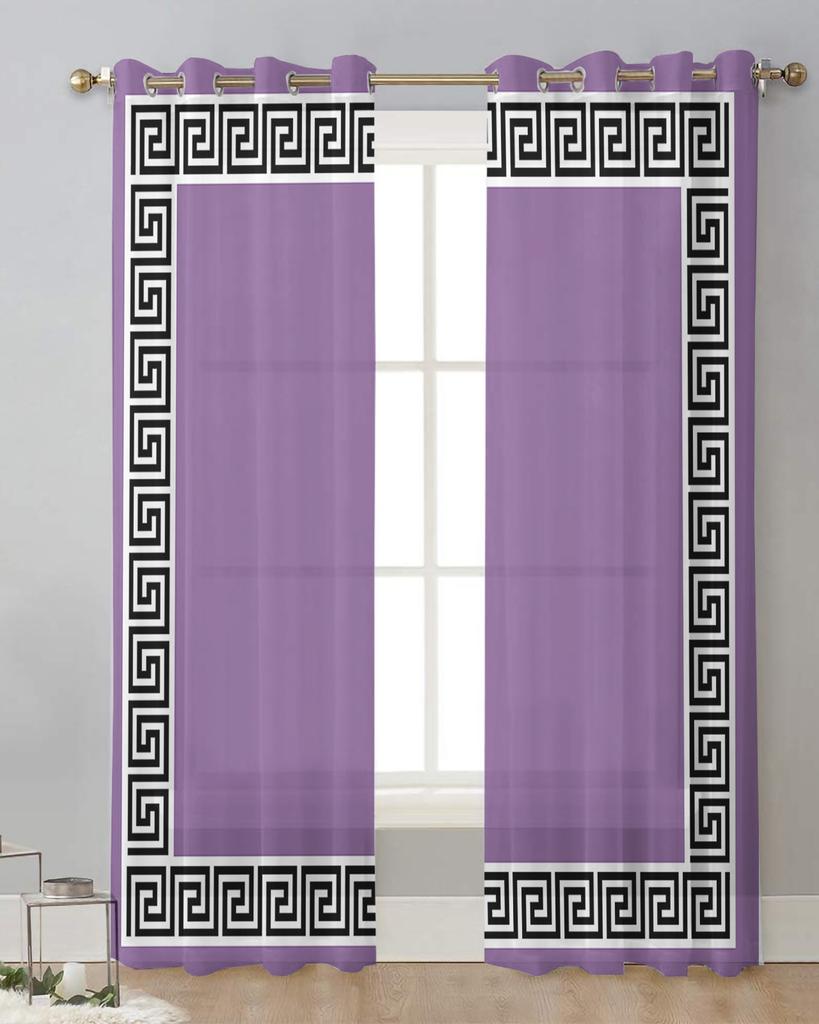 Purple Geometric Chinese Style Geometric Sheer Curtains for Living Room Decoration Window Curtains Kitchen Tulle Voile Curtains