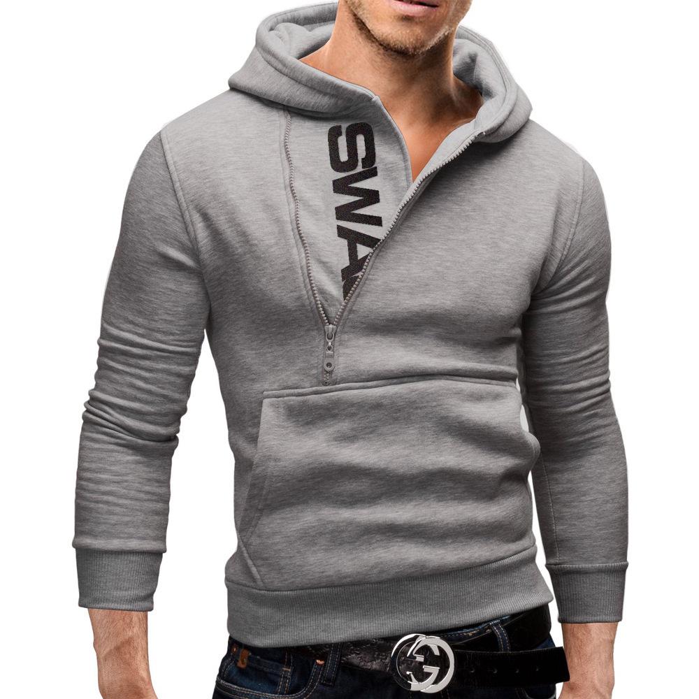 2024 Men's Black Color Block Pullover Hoodie with Side Zipper