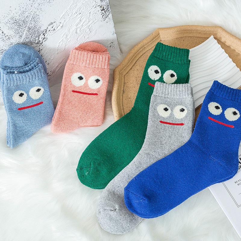 5 Pairs of Ladies New Autumn and Winter Cartoon Expression Hair Ring Thick Warm Rabbit Wool Tube Socks