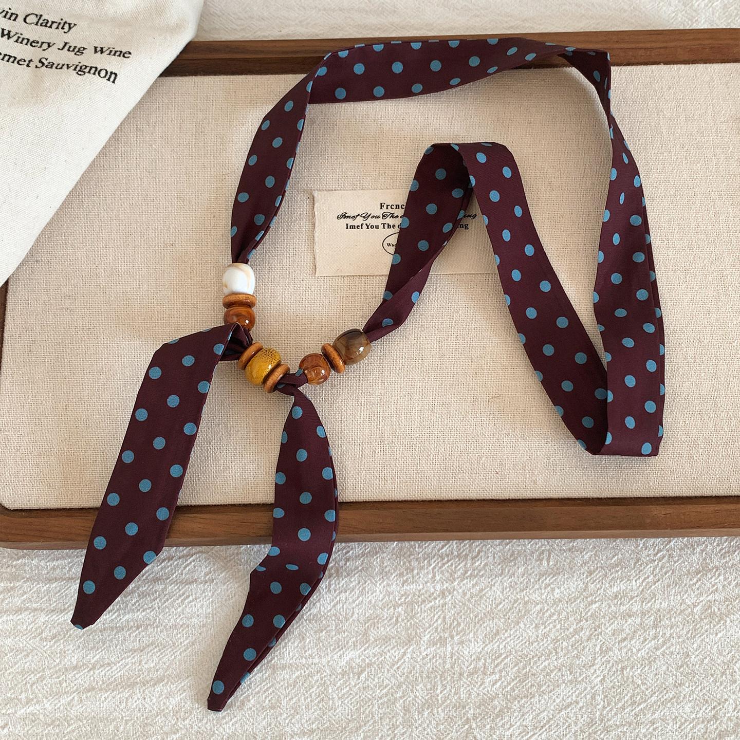 

Melad coffee leopard print bead scarf necklace women s retro adjustable sweater chain with accessories