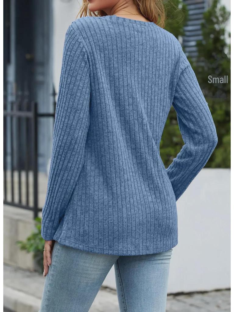2023 Women's Autumn & Winter V-Neck Button Split Loose Long-Sleeve T-Shirt Top
