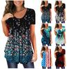 Women's Short Sleeve Tunic Loose Tops Casual Plus Size Tops Pleated Tunic Button T-Shirts
